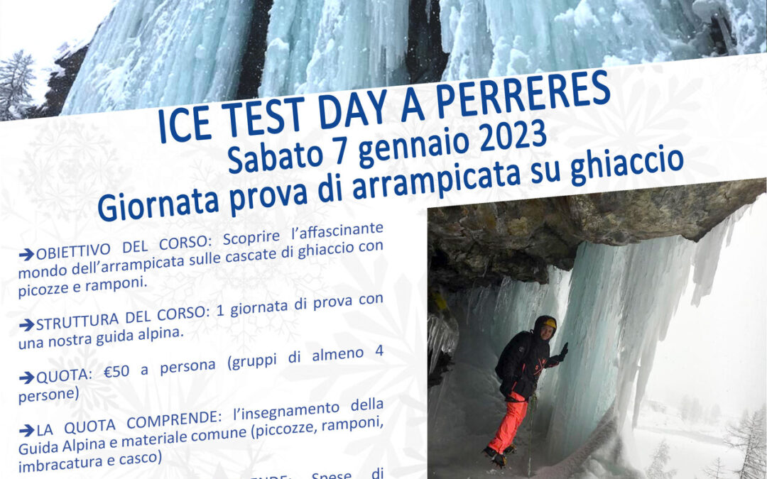 ICE TEST DAY à Perreres samedi 7 janvier 2023 avec les guides du Cervin